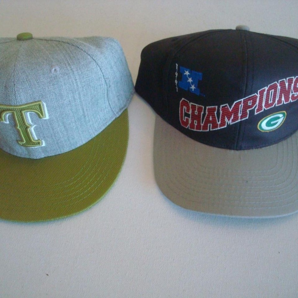 SNAPBACK 90S 2-PC BUNDLE RANGERS PACKERS HAT CAP VINTAGE 00S Y2K X2